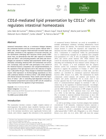 CD 1 d-mediated lipid presentation by CD 11 c + cells  regulates intestinal homeostasis Julia Sez