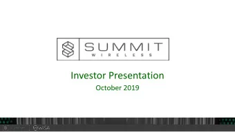 Investor Presentation  October 2019  Forward-Looking Statements  This presentation includes