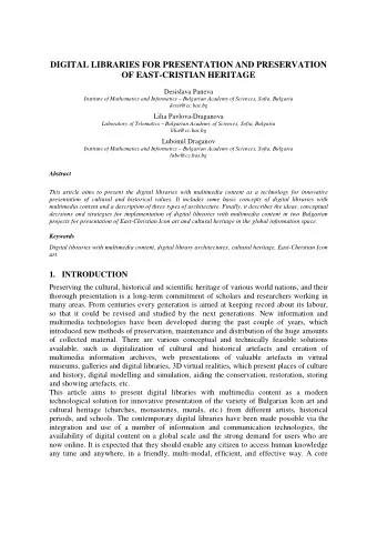 DIGITAL LIBRARIES FOR PRESENTATION AND PRESERVATION  OF EAST-CRISTIAN HERITAGE  Desislava Paneva