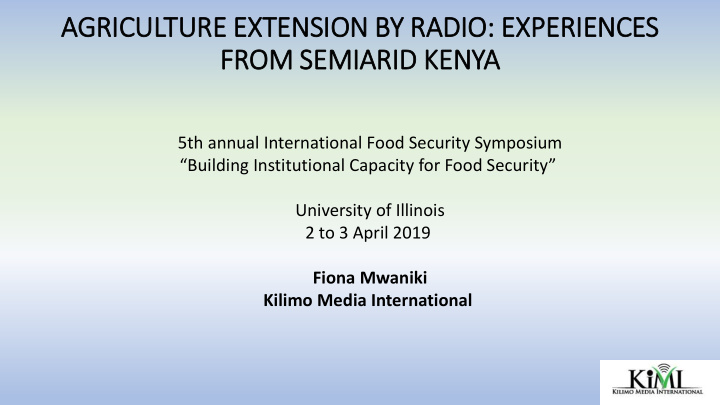 agricul ultur ure e extension on by radio o e experiences