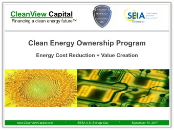CleanView Capital  Financing a clean energy future  Clean Energy Ownership Program  Energy Cost