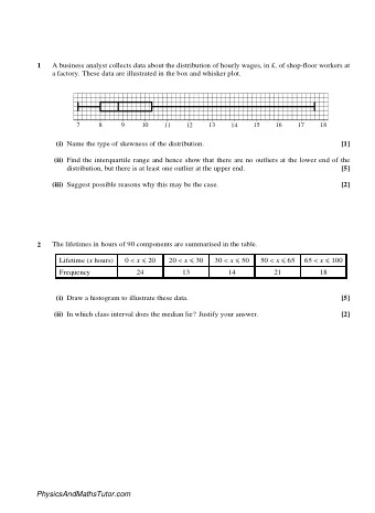 1  A business analyst collects data about the distribution of hourly wages, in , of shop-floor