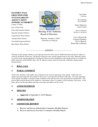 Meeting of the Authority  Secretary to the Board  Saucelito Irrigation District  Board of Directors