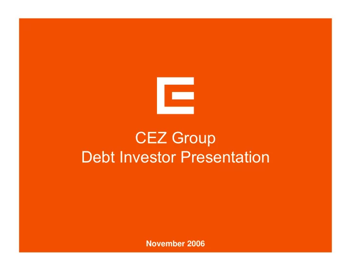 cez group debt investor presentation