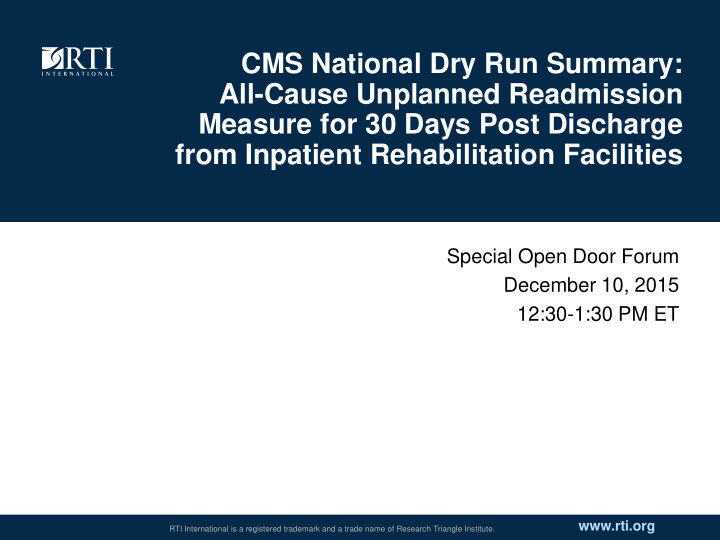 cms national dry run summary all cause unplanned