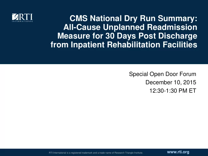 cms national dry run summary all cause unplanned