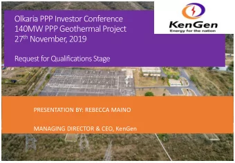 27 th November, 2019  Request for Qualifications Stage  PRESENTATION BY: REBECCA MAINO  MANAGING