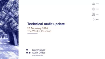 Technical audit update  20 February 2020  The Westin, Brisbane  Welcome Brendan Worrall, Auditor