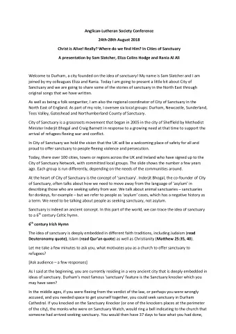 Anglican-Lutheran Society Conference  24th-28th August 2018  Christ is Alive! Really? Where do we