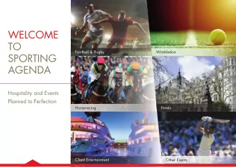 WELCOME  TO  Football &amp; Rugby  Wimbledon  SPORTING  AGENDA  Hospitality and Events  Planned to