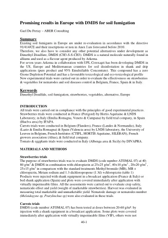 Promising results in Europe with DMDS for soil fumigation  Gael Du Fretay  ABER Consulting