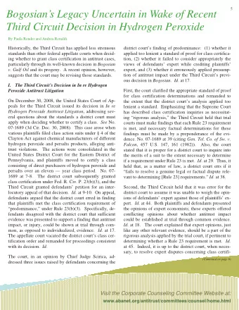 Bogosians Legacy Uncertain in Wake of Recent  Third Circuit Decision in Hydrogen Peroxide  By