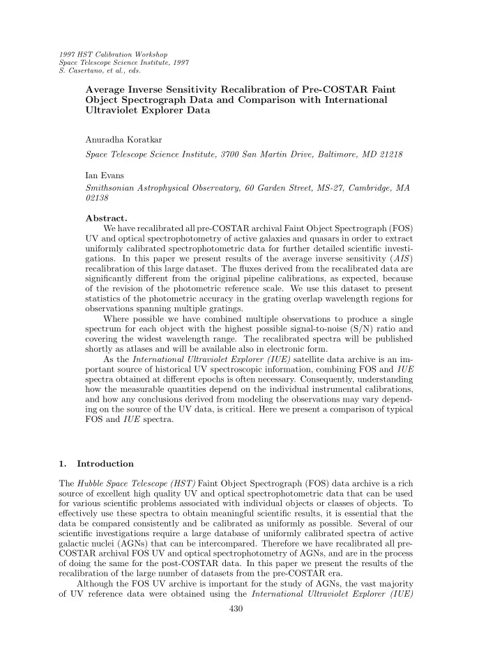 average inverse sensitivity recalibration of pre costar