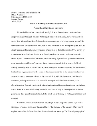 Derrida Seminars Translation Project  IMEC Workshop  Peine de mort (1999-2000)  Session Eleven
