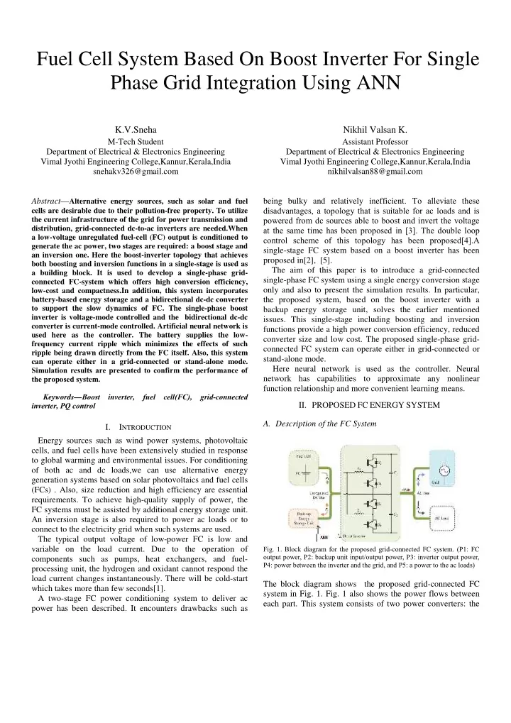 fuel cell system based on boost inverter for single phase