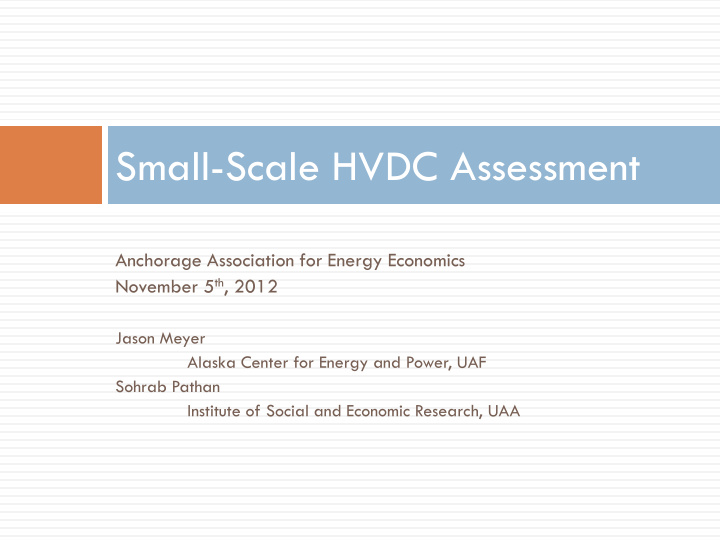 small scale hvdc assessment