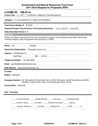 LCCMR ID: 106-D-1a  Project Title:  1a - HCP 7 - Coordination, Mapping &amp; Data Management