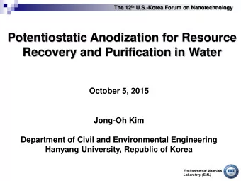 Potentiostatic Anodization for Resource  Recovery and Purification in Water  October 5, 2015