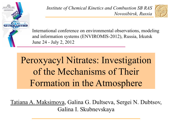 peroxyacyl nitrates investigation of the mechanisms of