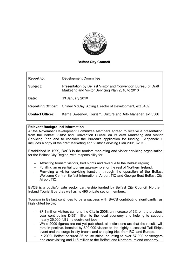 belfast city council report to development committee