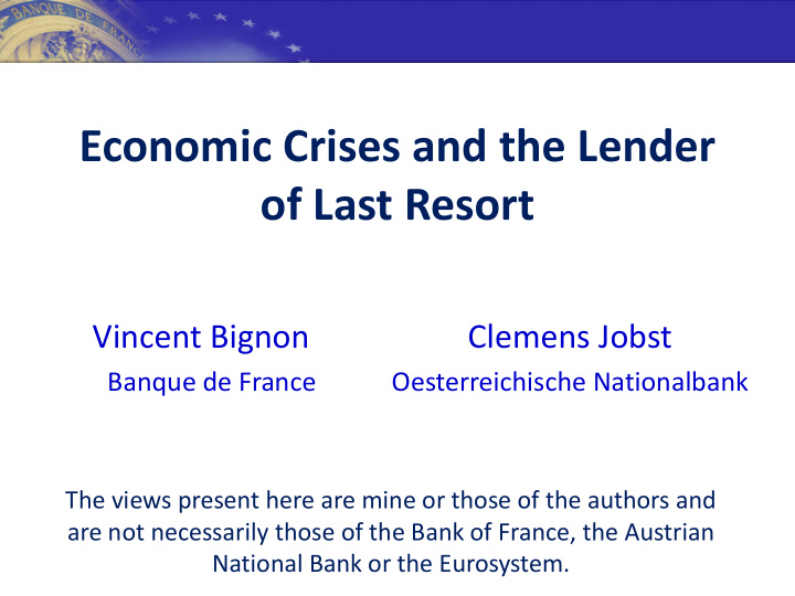 economic crises and the lender of last resort