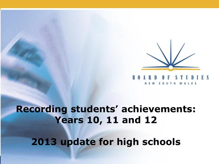 2013 update for high schools content key changes to