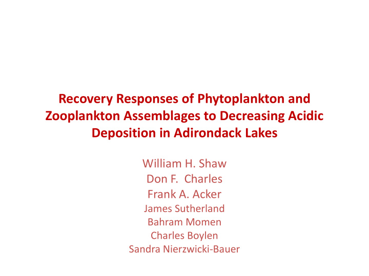 recovery responses of phytoplankton and zooplankton