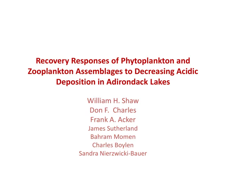 recovery responses of phytoplankton and zooplankton
