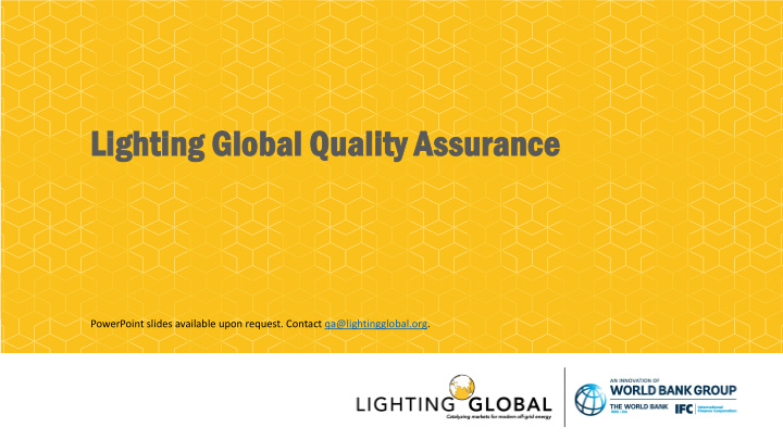 lighting global quality assurance