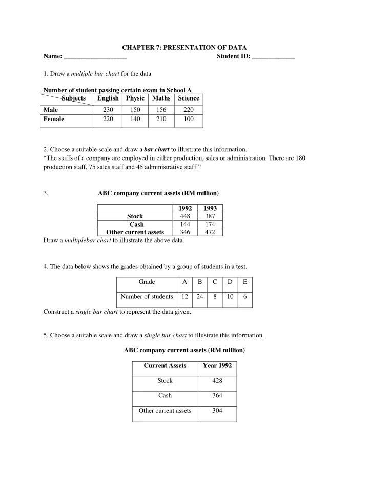 chapter 7 presentation of data name student id 1 draw a