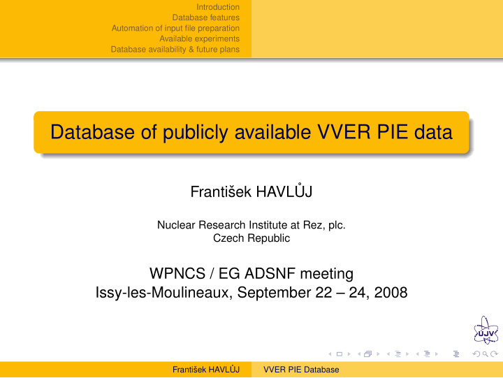 database of publicly available vver pie data