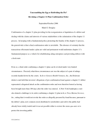 Unscrambling the Egg or Redividing the Pie?  Revoking a Chapter 11 Plan Confirmation Order