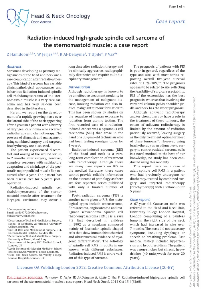 case report radiation induced high grade spindle cell