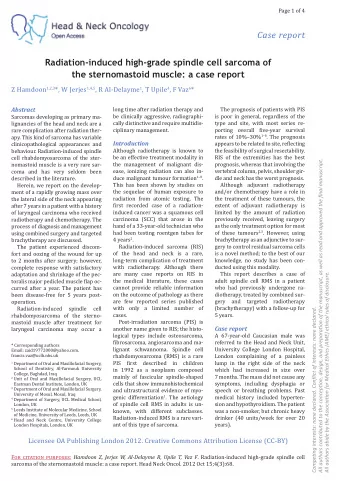Case report  Radiation-induced high-grade spindle cell sarcoma of  the sternomastoid muscle: a case