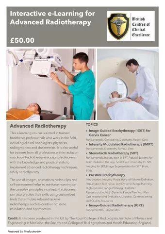 50.00  TOPICS  Advanced Radiotherapy  Image-Guided Brachytherapy (IGBT) for This e-learning