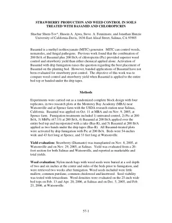 STRAWBERRY PRODUCTION AND WEED CONTROL IN SOILS  TREATED WITH BASAMID AND CHLOROPICRIN  Shachar