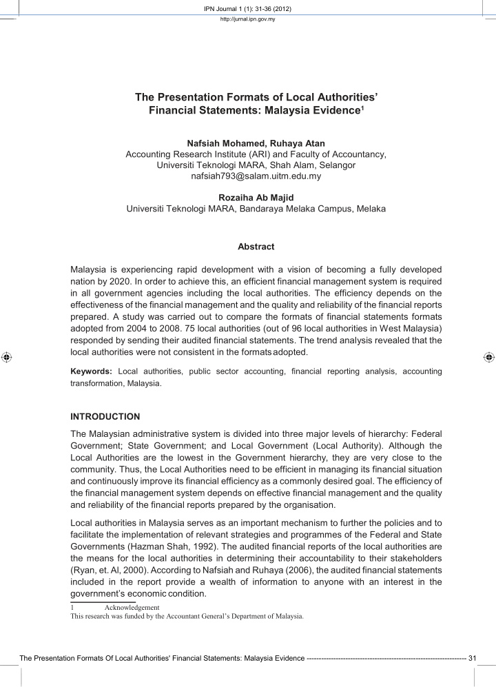 the presentation formats of local authorities