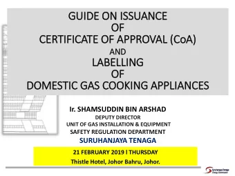 OF  CERTIFICATE OF APPROVAL (CoA)  AND  LABELLING  OF  DOMESTIC GAS COOKING APPLIA  IANCES  Ir.
