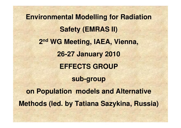 environmental modelling for radiation safety emras ii 2