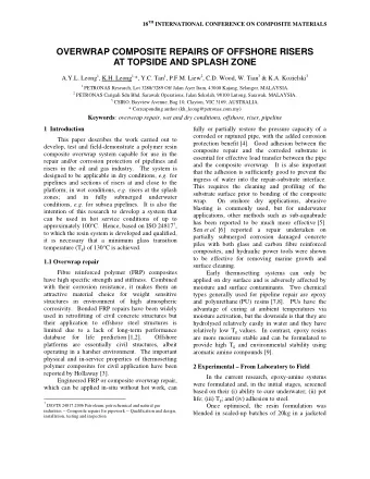 OVERWRAP COMPOSITE REPAIRS OF OFFSHORE RISERS  AT TOPSIDE AND SPLASH ZONE A.Y.L. Leong 1 , K.H.