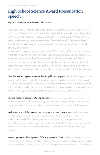 High School Science Award Presentation  Speech  High School Science Award Presentation Speech  Have