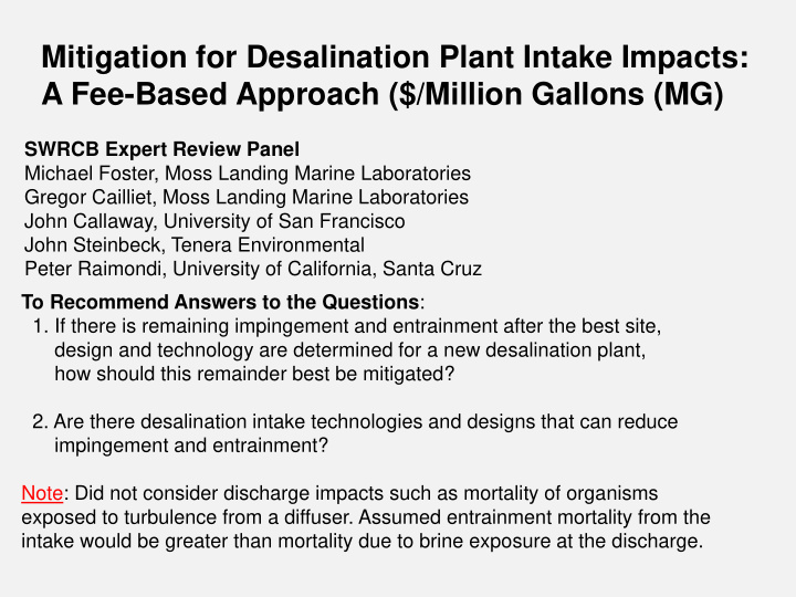 mitigation for desalination plant intake impacts a fee