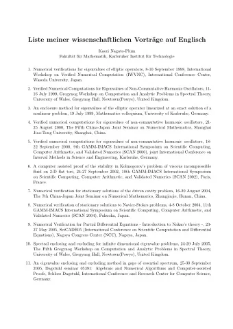 Liste meiner wissenschaftlichen Vortr  age auf Englisch  Kaori Nagato-Plum  Fakult  at f  ur