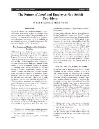 The Future of Loral and Employee Non-Solicit  Provisions  By Rick Bergstrom &amp; Mhairi Whitton