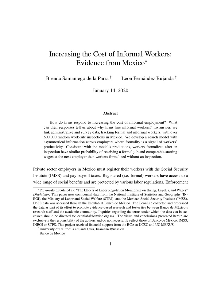 increasing the cost of informal workers