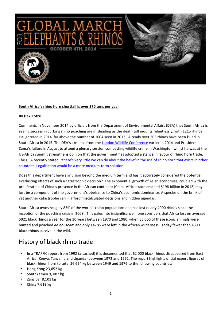 history of black rhino trade