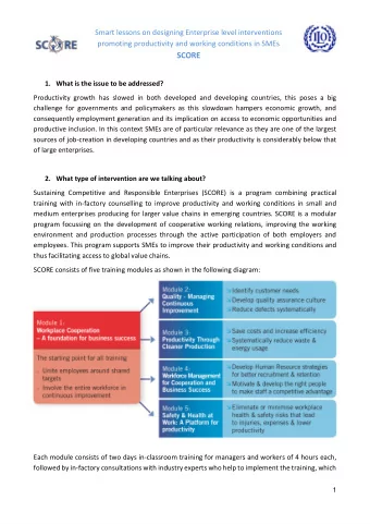 promoting productivity and working conditions in SMEs SCORE 1. What is the issue to be addressed?