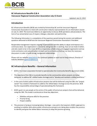 Introduction  BC Infrastructure Benefits (BCIB) was invited by Partnerships BC and the Vancouver