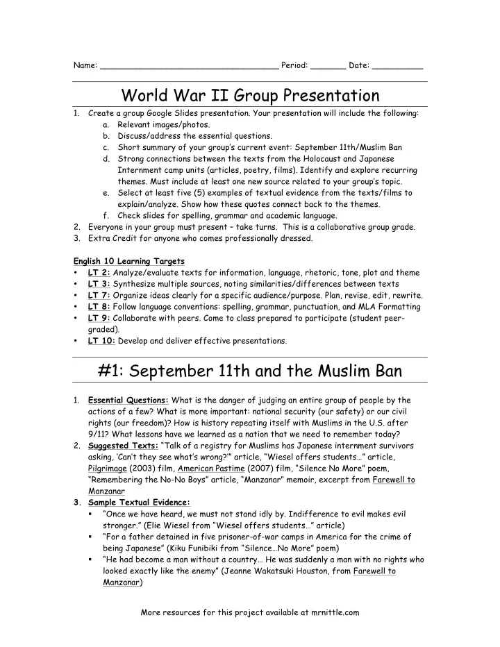 world war ii group presentation
