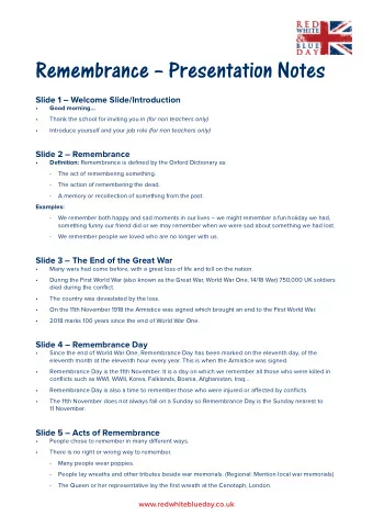 Remembrance  Presentation Notes Slide 1  Welcome Slide/Introduction    Good morning